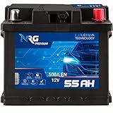 NRG Premium Autobatterie 12V 55Ah 500A/EN Batterie ersetzt 45Ah 47Ah 50Ah 52Ah 53Ah 54Ah
