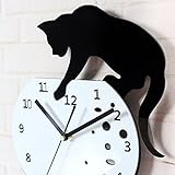 Süße Schwarze Katzen-Wanduhr, Halloween, Vollmond, Schreibtischuhr, leise, Nicht tickende Uhr, Heimdekoration für Küche, Schlafzimmer, Büro, Schule, Kunst-A