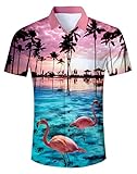 AIDEAONE Herren Flamingo Hawaiihemd Kurzarm Urlaubs Hemd Mode Plus Größe