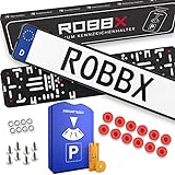 ROBBX® 2x Rahmenlose Auto Kennzeichenhalter | Vibrationsdämpfer für Lackschutz | 5 in1 Parkscheibe | Befestigungskit | Nummernschildhalter werbefrei