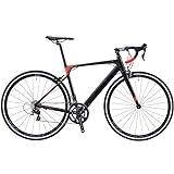 SAVADECK Rennrad mit Carbon Gabel, R8 700C Aluminium Rennrad Leichtes Rennräder aus Aluminiumlegierung mit SORA R3000 18-Gang-Kettenschaltung und Doppel-V-Bremse (52cm, Schwarz rot)