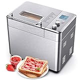 Brotbackautomat - Küchenmaschine für Brot Backen, Automatischer Toaster aus Edelstahl, Brotbackmaschine mit LCD Bildschirm, 15 Programme, 500g-1kg, Warmhaltefunktion, 15H Timer, 3 Bräunungsgrade