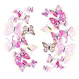 24 Stücke 3D Schmetterling Kühlschrankmagnete Kühlschrankmagnete Abnehmbare DIY Schmetterlinge Kühlschrankgerator Dekoration Wandaufkleber (Rosa)