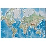 GREAT ART® Fototapete – Weltkarte – Wandbild Dekoration miller projection im plastischen Reliefdesign Erde Atlas Weltkugel Landkarte Geographie Foto-Tapete Wandtapete (336 x 236 cm)