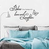 Mykasen Wandaufkleber für Schlafzimmer, Zitat 'Bless This Home with Love and Laughter', Vinyl, Zitat