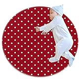 TIZORAX Teppich mit weißen Punkten und roten Zottelteppichen, für Wohnzimmer, Schlafzimmer, Kinderzimmer, Zuhause, Essbereich, 91 cm, rund