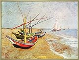 Bild mit Rahmen: Vincent van Gogh, 'Barche sulla spiaggia', 80 x 60 - Aluminium Classic: Gold poliert