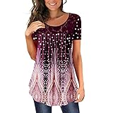 T-Shirt Damen Sommer Rundhals Farbblock Casual Hemd Tops Tunika Shirt Tops Bunte Blumenmuster Druck Damenblusen Freizeit Lose Einfarbig Tunika Shirts schwarz Locker Oberteile (Pink, S)