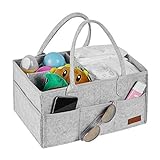 Baby Diaper Caddy Organizer, Portable Nursery Storage Bin Felt Basket with Multi Pockets and Changeable Compartments, Baby Wipes Bag Nappy Storage Bags for Child(Light Grey)