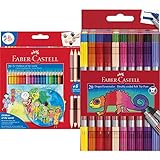Faber-Castell 201747 - Colour Grip Buntstifte Children of the world, 20 Buntstifte + 3 Stifte mit je 2 Hautfarben Skin Tones, 1 Stück & 151119 - Doppelfasermaler 20er Etui, 1 Stück