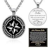 FANCIBAND Geschenk Sohn Halskette, An Meinen Sohn Kette Edelstahl Silber 316L Halsketten mit Kompass Anhänger, Jahrestag Geburtstag Abschluss Geschenke Jungen für Sohn von Mama V