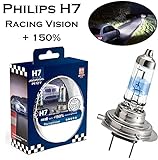 2x Philips H7 55W 12V PX26d 12972RVS2 Racing Vision +150% mehr Helligkeit Intensiv Weiß Ersatz Scheinwerfer Halogen Lampe - E-geprüft