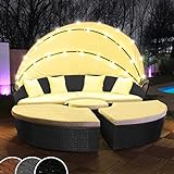 Swing & Harmonie Polyrattan Sonneninsel mit LED Beleuchtung + Solarmodul inklusive Abdeckcover Rattan Lounge Sunbed Liege Insel mit Regencover Sonnenliege Gartenliege (180cm, Schwarz)