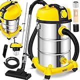 MASKO® Industriestaubsauger Staubsauger Nass Trocken Sauger Edelstahl 2300W + Steckdose | Blasfunktion | Trocken-Saugen & Nass-Saugen | Push&Clean | Industrie-Sauger mit & ohne Beutel | b
