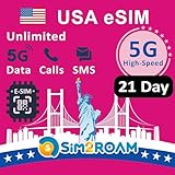 eSIM-Karte für die USA|Unbegrenzte 5G/4G-Daten in den USA (einschließlich Hawaii)+5 GB Hochgeschwindigkeitsdaten in Kanada und Mexiko|Unbegrenzte Anrufe und SMS zwischen den USA, CA und MX (21 Tage)