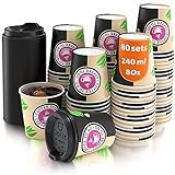 80 Pappbecher 240ml mit Deckel Coffee to Go - Kaffeebecher to Go Zum Servieren von Kaffee, Tee, Heißen und Kalten Getränken