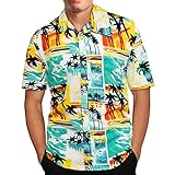 Herren Kurzarm Hawaii-Print Kurzen Sleeve 70er Jahre Hawaiihemd Loose Beilaufig Hawaii Hemd Freizeithemden Button-Down-Hemd Sommerhemd Print Hemd Leinenhemd Strandhemd T-Shirt