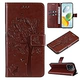 Fatcatparadise Kompatibel mit Honor 200 Smart 5G/Honor X7C 4G Core Hülle, Prägung Muster Schutzhülle PU Leder Handyhülle Wallet Case Klappbar Flip Hülle Brieftasche Ledertasche(Kaffee)