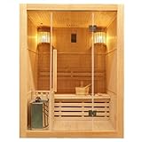 Traditionelle Finn-Sauna hergestellt aus hochwertiger Hemlocktanne | Inkl. Saunaofen und komplettem Zubehör | Dampfsauna für 3 Personen | Aufgusssauna Finnische Sauna Maße: 150x120x190 cm