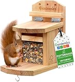 Gardemics Eichhörnchen Futterhaus wetterfest - Stabiles Eichhörnchen Haus aus verschraubtem Holz mit unbedenklicher Leinöl-Beschichtung - Eichhörnchen Futterstation inkl. Belüftungslö