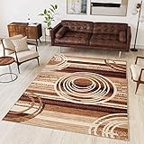 TAPISO Dream Teppich Wohnzimmer Modern Kurzflor Braun Beige Meliert Kreise Streifen Gestreift Schlafzimmer Gästezimmer Küche ÖKOTEX 200 x 300