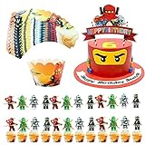 49 Stück Ninja Muffin Deko, Ninja Thema Dekorationen Cake Topper und Cupcake Wrappers für Kinder Geburtstagsparty, Ninja Thema Dekorationen Supplies