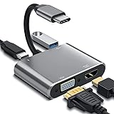 4-in-1 USB Typ C auf HDMI VGA Adapter Typ-C auf HDMI 4K UHD Multiport Hub PD Laden mit USB 3.0/VGA/Typ C/HDMI für MacBook Pro/Air/Pad Pro 2018/Switch/Monitore/Samsung