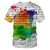 Ziegelfarbe Graffiti Mode Sommer Unisex 3D-Gedruckte Kurzarm Tops T-Shirts T-Shirts Lässig,3XL