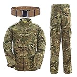 Tactical Suit, QMFIVE Herren Camouflage Camo Combat BDU Jacke Shirt & Hose mit Gürtel Uniform War Spiel Army Military Paintball Airsoft Jagd Schießen Camouflage