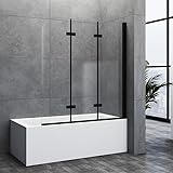 Duschwand für Badewanne 130x140cm 3-teilig Faltbar Duschabtrennung, Glas Duschtrennwand Badewannenaufsatz aus 6mm ESG Sicherheitsglas mit NANO beschichtung, 130cm Glastrennwand (Schwarz)