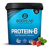 Bodylab24 Protein-6 Erdbeere 2kg / Mehrkomponenten Protein-Pulver, Eiweißpulver aus 6 hochwertigen Eiweiß-Quellen / Protein-Shake für Muskelaufbau