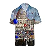 Herrenmode und Freizeit, 3D-Digitaldruck, Knopf-, Unabhängigkeitstag, kurzärmeliges Hemd Hemd Glänzend Herren (Light Blue, XXXXL)