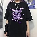 Cyuang Koreanischer Spaß Ulzzang Nette Drache Punk Gothic Kleidung Top Kurzarm Hip Hop Vintage Print Bar Harajuku Frauen Tshirt -schwarz_S.