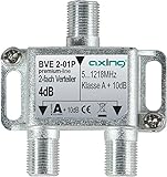 Axing BVE 2-01P 2-fach Verteiler Kabelfernsehen CATV Multimedia DVB-T2 Klasse A+, 10dB, 5-1218 MHz metall