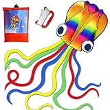 HONBO großer Octopus Drachen Flugdrachen Einleiner, Large Easy Flyer Regenbogendrachen mit Langen bunten Schwänzen für Spiele und Aktivitäten im Freien für Erwachsene