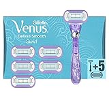 Gillette Venus Deluxe Smooth Swirl Rasierer Damen, Damenrasierer + 6 Rasierklingen mit 5-fach Klinge, Frauen Geschenk