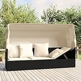 Yolola Gartensofa mit Dach Gartensofa 3 Sitzer Rattan Sofa loungebett Outdoor mit Dach Lounge Sofa Outdoor Outdoor Sofa Outdoor Bett Balkonmöbel Balkonsofa mit Cremeweiß Kissen Poly R