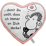 Sheepworld Kissen Herz ... an Dich denke | Plüsch, 30 cm x 27 cm, Kuschelkissen, Herz | Geschenk Liebe, Freundin | 42693