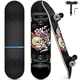 Skateboard, Komplettboard 31 x 8 Zoll Skateboards mit Doppel-Kick, ABEC-7 Kugellager, 7-lagigem Ahornholz Longboard für Männer und Frauen Jugend Kinder Straße Erwachsene Anfäng
