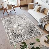 TAPISO Valley Teppich Kurzflor Hellgrau Grau Vintage Rosette Ornamental Meliert Used Effekt Wohnzimmer Schlafzimmer ÖKO-TEX 120 x 170