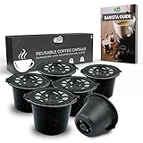 Green BEANS Wiederverwendbare Kaffeekapsel aus Plastik mit Edelstahlsieb für NESPRESSO Kaffeemaschinen 6er Set + GRATIS Barista-Guide [E-Book]