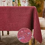 WAITER TREE Tischdecke leinen Hochwertig Tischdecke Pflegeleichte Abwaschbar Tischtuch Leinenoptik Wasserdicht Tischdecke Lotuseffekt Rubinrot 120 x 160