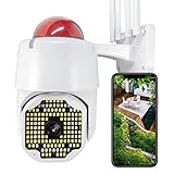 WLAN IP Kamera, 2.4/5GHz Überwachungskamera mit Sirene Audio für Aussen, PTZ Outdoor Kamera mit Nachtsicht, SD Kartenslot und Bewegungserkennung