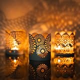 ZEYA Teelichthalter weiß Gold Metall, 3er Set Deko Teelichthalter, (H) 10,5 cm, Ø 8,5 cm, Tischdekoration Wohnzimmer, orientalische Windlichter, Laterne Vintage weiß, Kerzenhalter Weiss, Valentinstag