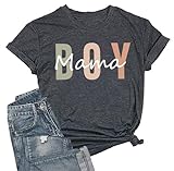 Boy Mama Shirt für Damen, Mama, Buchstabendruck, T-Shirt, Kurzarm, Muttertags-T-Shirt, GRAU, Groß