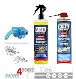 P4B Kettenreinigungsset Kettenfett + Kettenreiniger Sprühflasche + Kettenreinigungsgerät Fahrradkette Fahrrad E-Bike Reiniger Reinigungsgerät PTFE