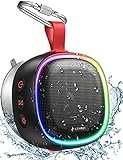 Bluetooth Lautsprecher mit RGB Licht, LENRUE IPX7 Wasserdicht Kabelloser Lautsprecher Musikbox mit DSP Stereo, TWS Technik, 20H Akku, Saugnapf, Tragbare Bluetooth Speaker Box für Handy Dusche Outdoor