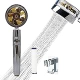 Propeller Driven Handheld Shower Head High Pressure, 360° Power Shower Head Rotating Water Saving Shower Head Turbocharged, with Filter and Switch, for Bath Showerhead (Gold)