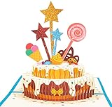 Happy Birthday Karte - Pop-up Karte Geburtstagskarte 3D Geburtstagsgrusskarte Handgemachte Kinder Mama Papa (Sternen Kuchen)