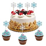 Agasar 20 Stück Frozen Tortendeko Schneeflocke Cake Toppers für Mädchen Weihnachten Geburtstag Hochzeits Torte Cupcake Dekoration (10 Stück Silber + 10 Stück Blau)